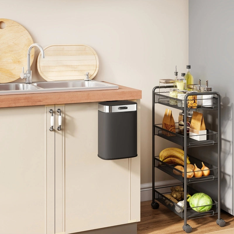 Cestino per rifiuti da cucina 5 l in acciaio inox nero con coperchio a pressione e secchio interno estraibile
