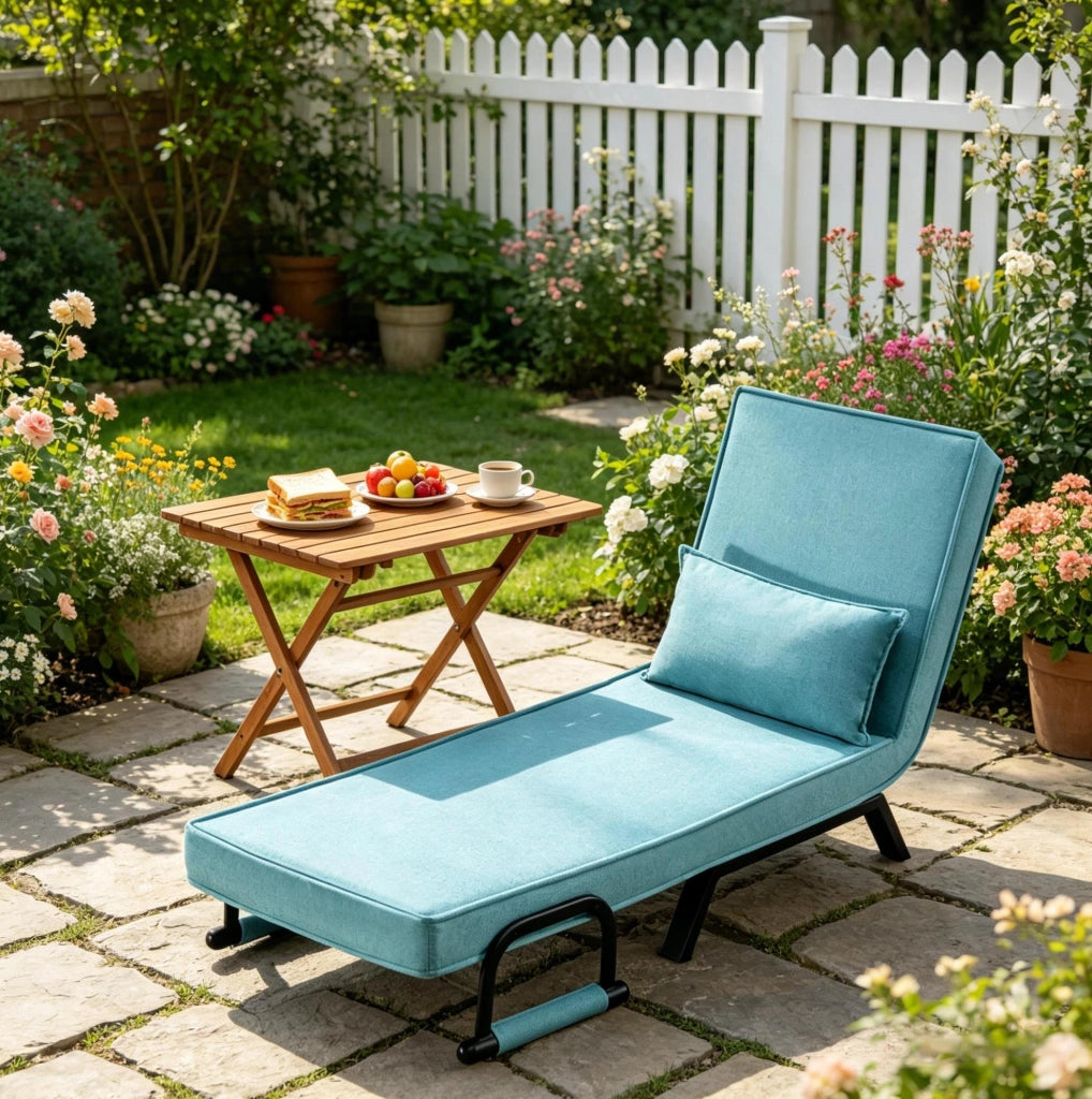 Poltrona letto ULEVR 3 in 1 blu con schienale regolabile in 5 posizioni, struttura in metallo, portata 150 kg