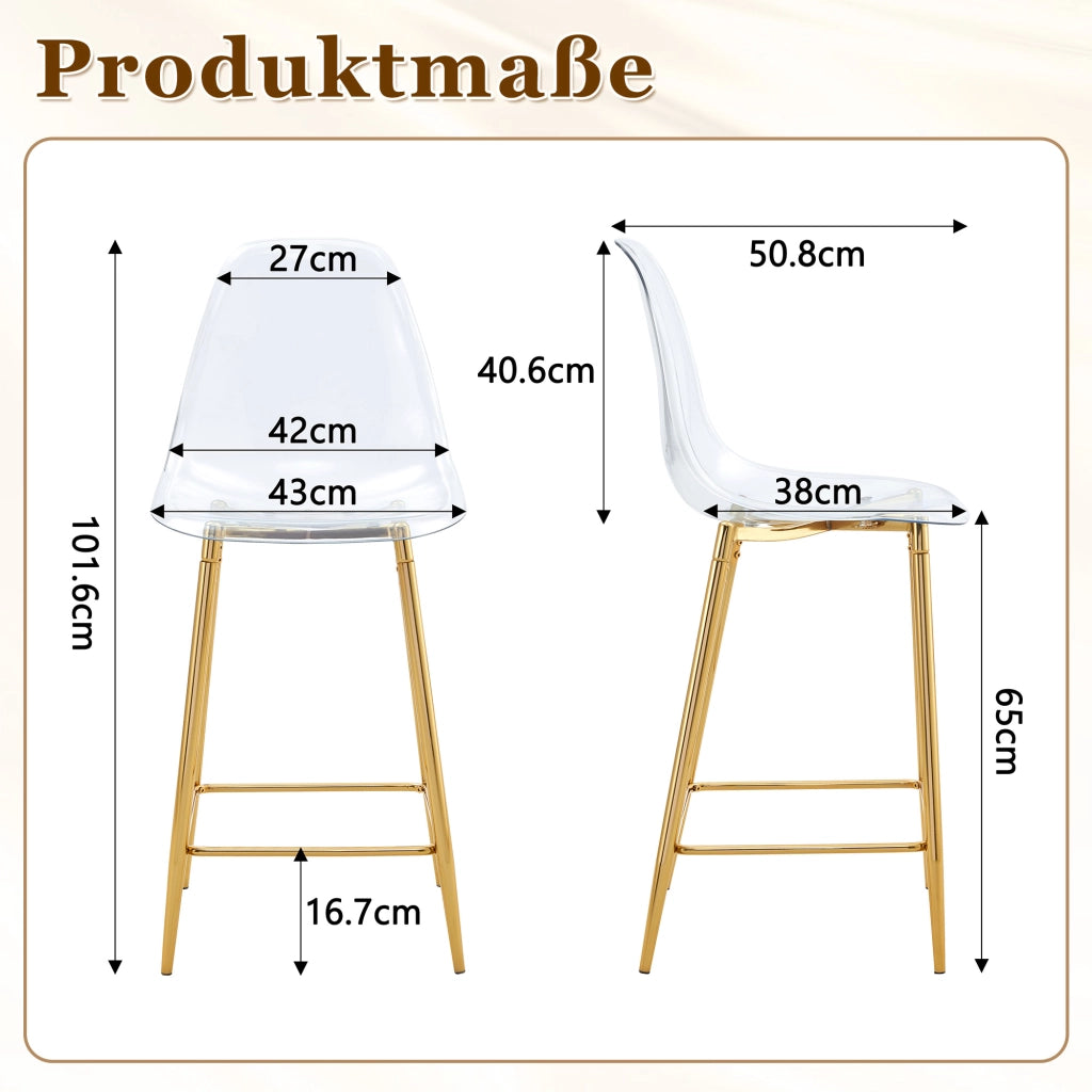 SGABELLO da bar trasparente in plastica con gambe in metallo oro
