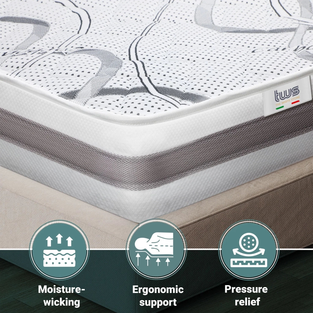 Materasso Singolo 105x220 cm a Media Rigidita' | Altezza 16 cm | Tessuto Anallergico e Traspirante | Proprieta' Ortopediche e Automodellanti | Prodotto in Italia