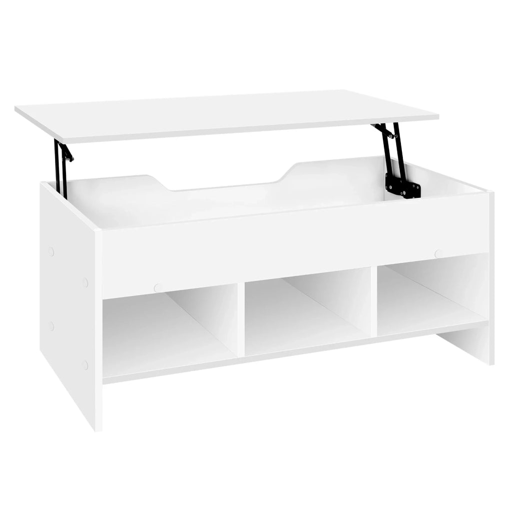 Tavolino Trasformabile Multifunzionale in Legno Bianco 96x45x51 cm con Piano Ribaltabile