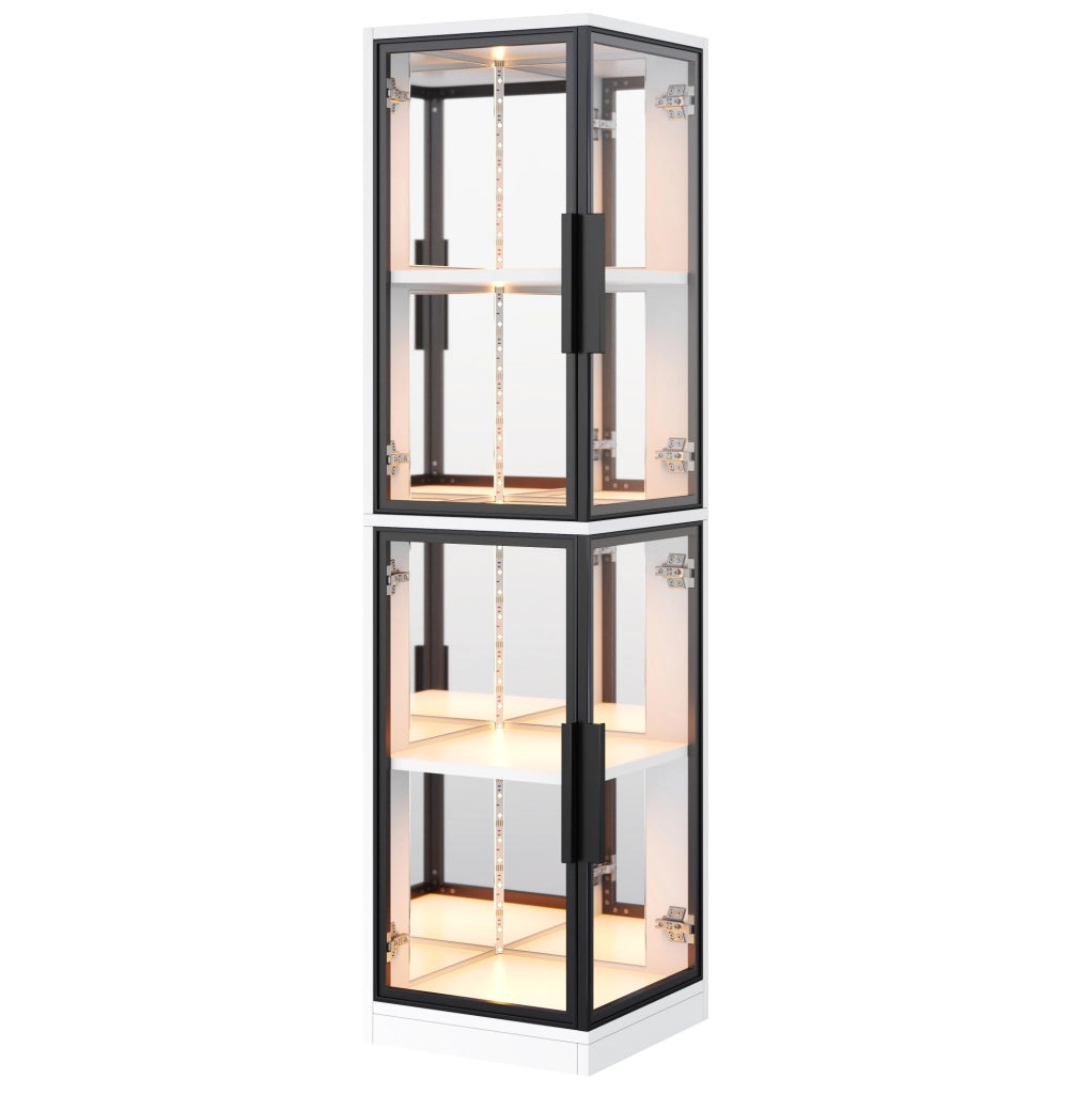 Vetrina in vetro 44x42x164 cm con LED multicolore e schienale a specchio; bianca