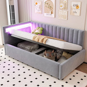 Letto Imbottito Contenitore con LED ¨C Xylo ¨C Velluto Grigio Chiaro 90x200