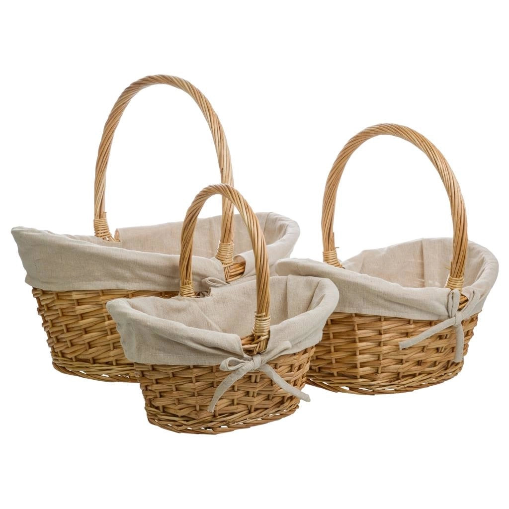 Set di 3 cestini in vimini marrone foderati