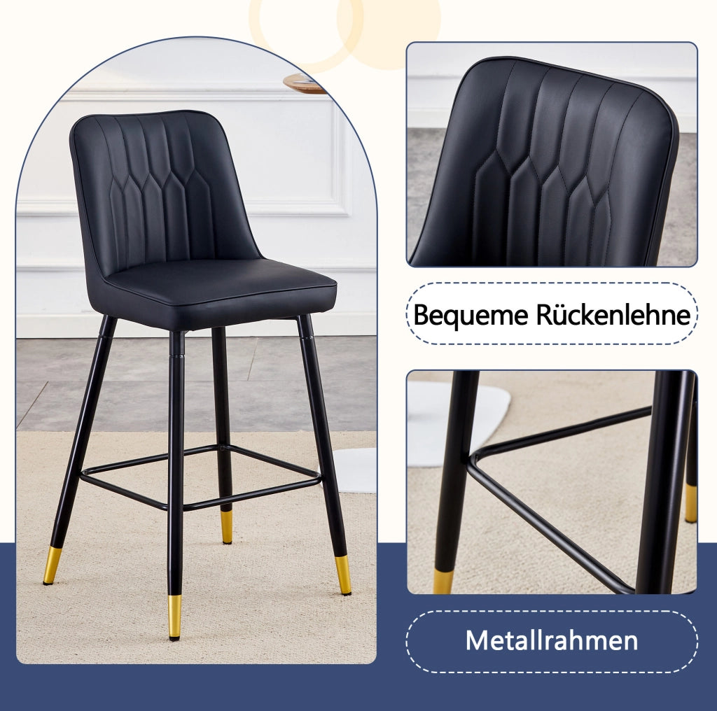 Set di 2 sgabelli da bar alti 100 cm in PU nero con struttura metallica nera e poggiapiedi ergonomico