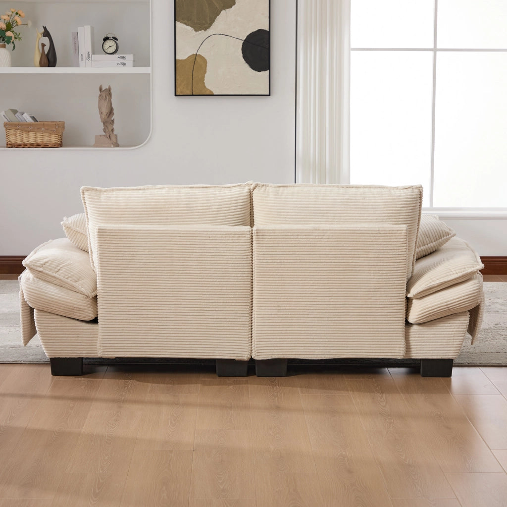 Divano 2 posti beige in velluto a coste con porta USB-C