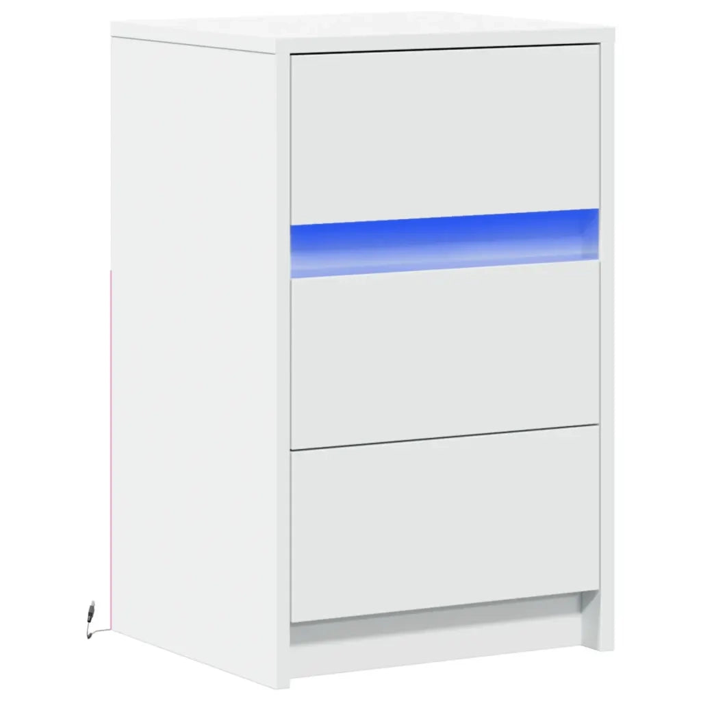 Comodino | Armadio da Notte | Mobiletto da notte con Luci LED Bianco in Legno Multistrato