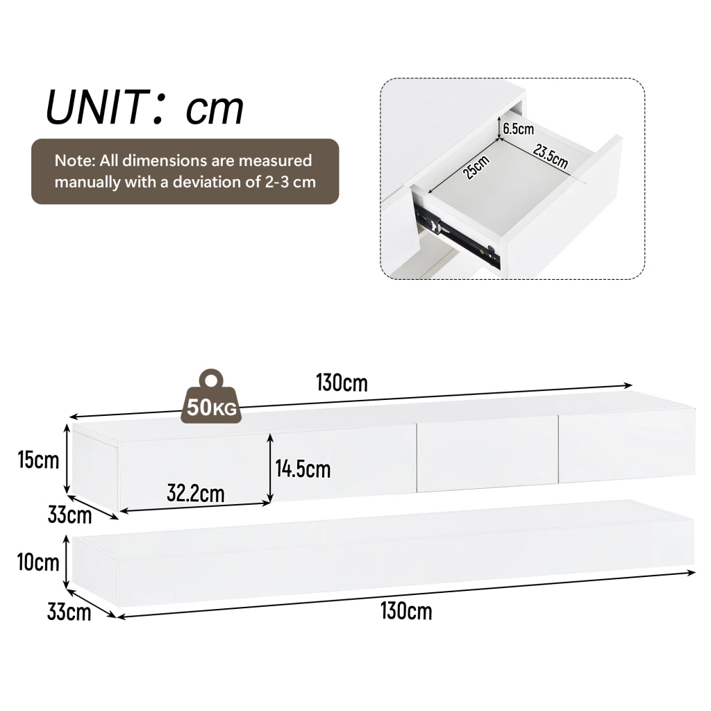 Mobile porta TV da parete con 4 cassetti e LED, controllo Bluetooth da app, MDF bianco