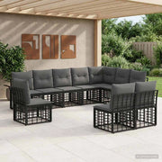 Set di divani da esterno 10 pz Nero e Grigio scuro Poliestere 3437707