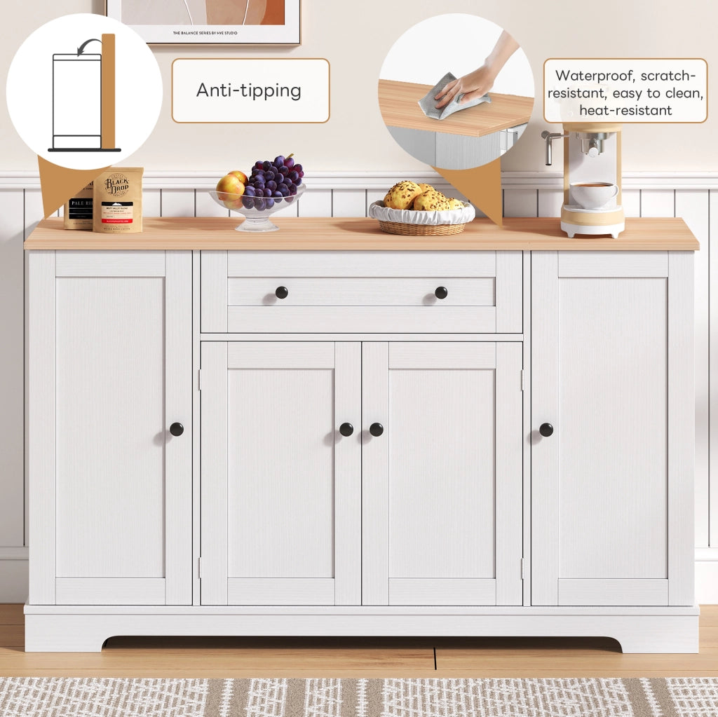 Buffet da cucina multifunzione 138 cm con cassetto, ante e ripiani regolabili, design moderno con sistema anti-ribaltamento