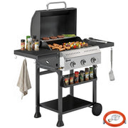 Barbecue a Gas 3 Fuochi 9 KW ¨C Xylo ¨C Acciaio Inox con Ripiano Laterale Pieghevole e Ganci