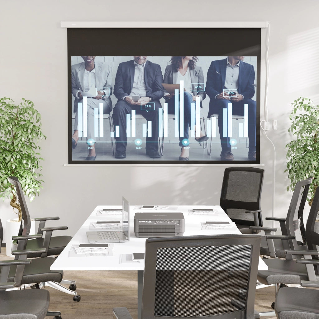 Telo Proiettore 100 Pollici con Telecomando, in PVC e Metallo, 247x7.5x168 cm, Bianco