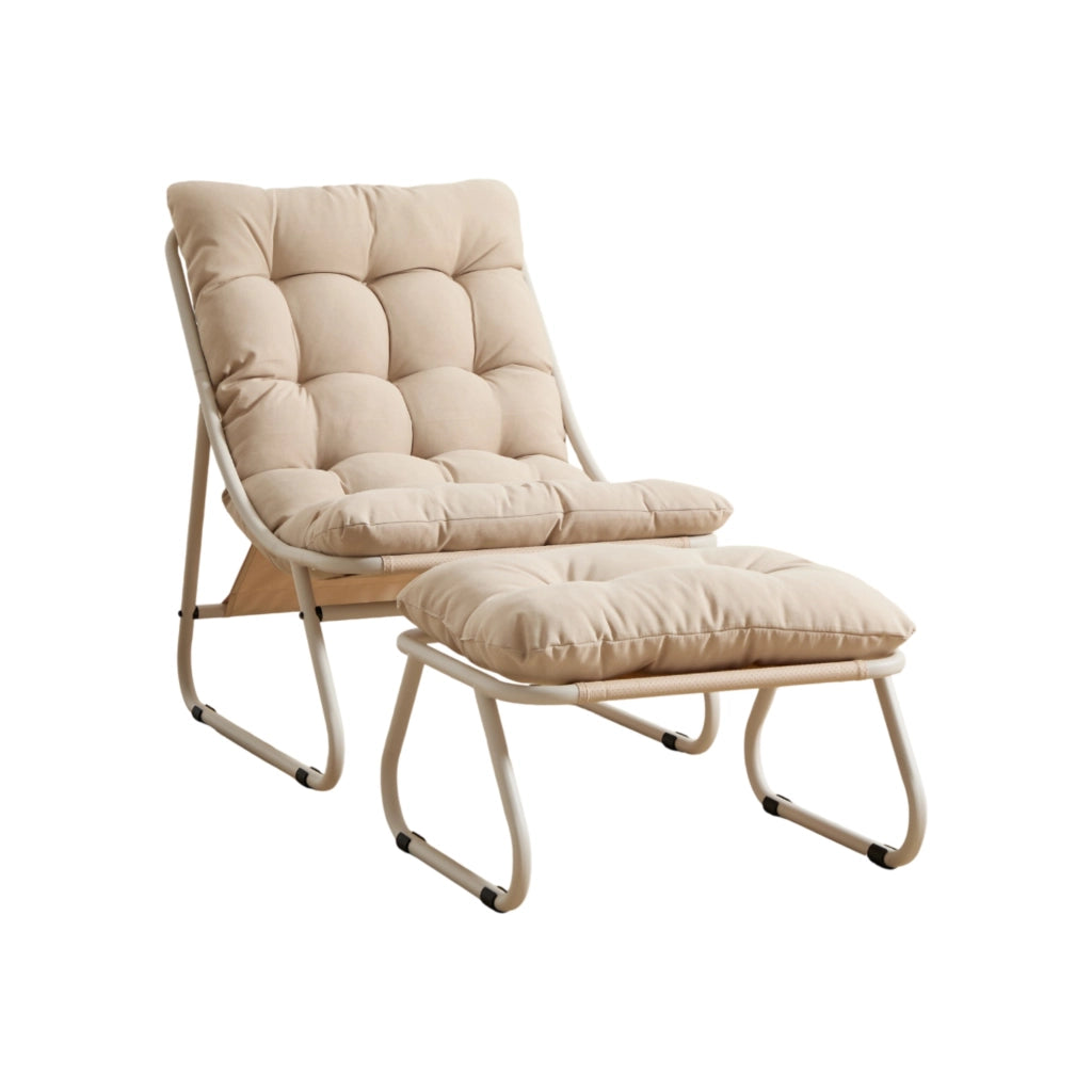 Sedia Lounge da Giardino con Poggiapiedi e Cuscino Beige in Acciaio