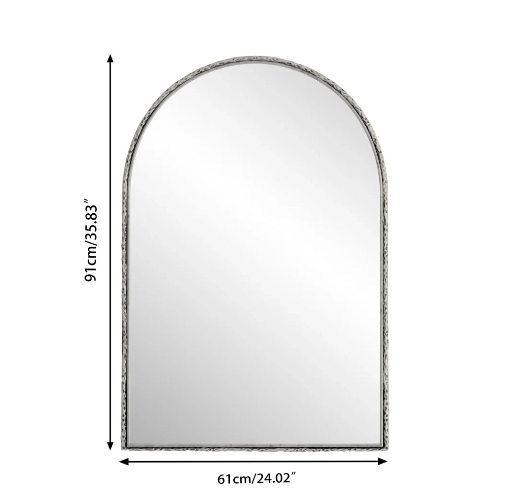 Specchio da parete ad arco in vetro temperato e ferro; argento