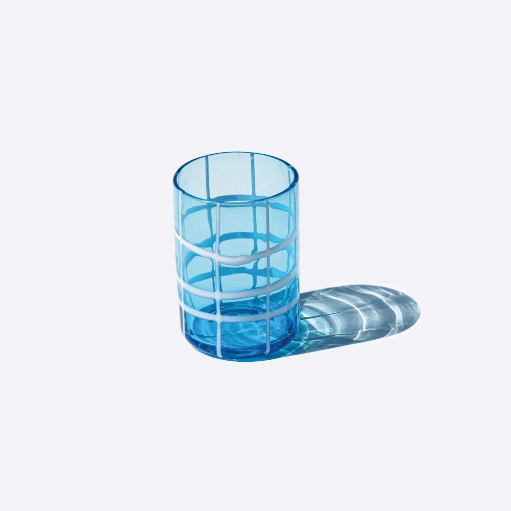 Zafferano Twiddle - Set 6 Bicchieri Acquamarina in Vetro Soffiato, 35 cl - Tumbler Artigianali con Decoro Bianco, Lavabili in Lavastoviglie
