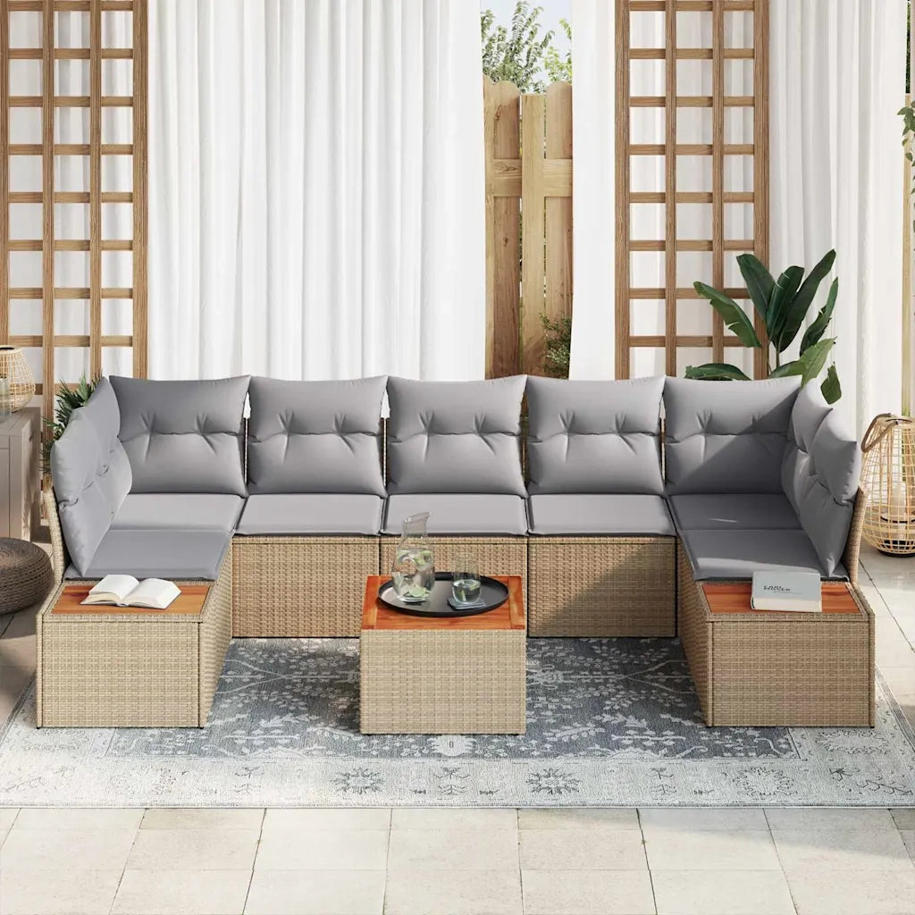 Set Divano da Giardino con cuscino 8 pcs Beige Poly Rattan