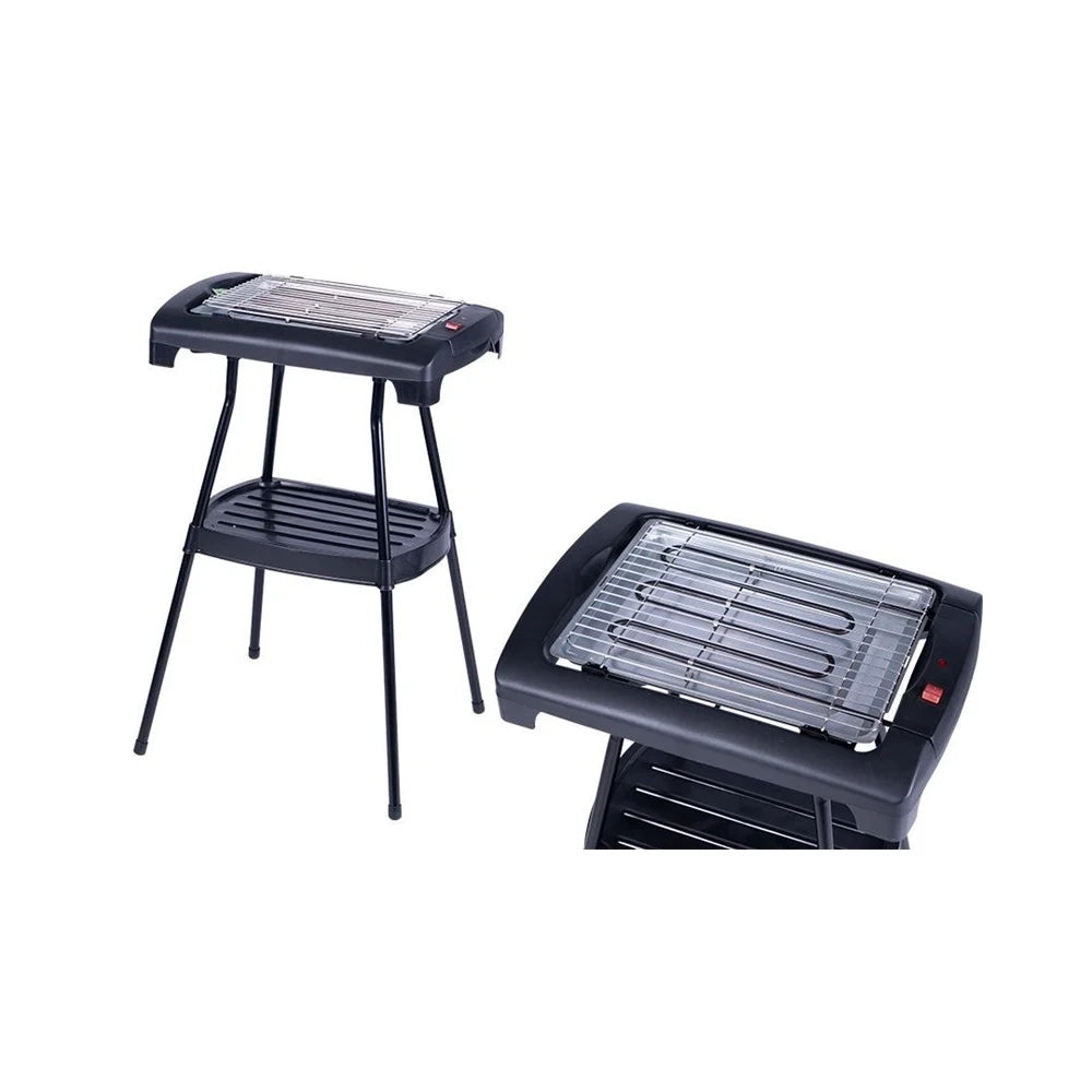Trade Shop - Barbecue Elettrico Bbq Bistecchiera Con Ripiano D'appoggio Stand Griglia In Acciaio 6496005 -