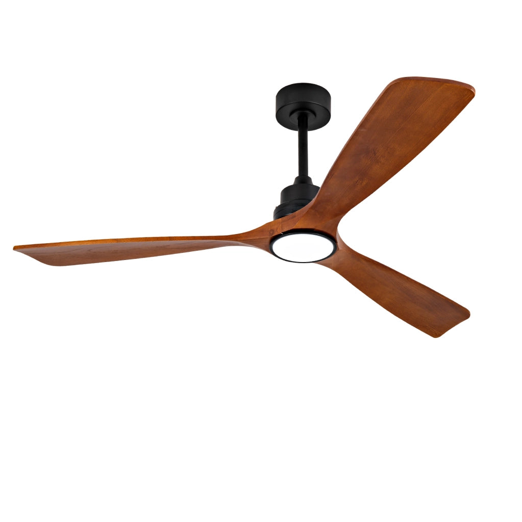 Ventilatore da soffitto con luce LED e telecomando; 152 cm; legno e metallo; noce e nero
