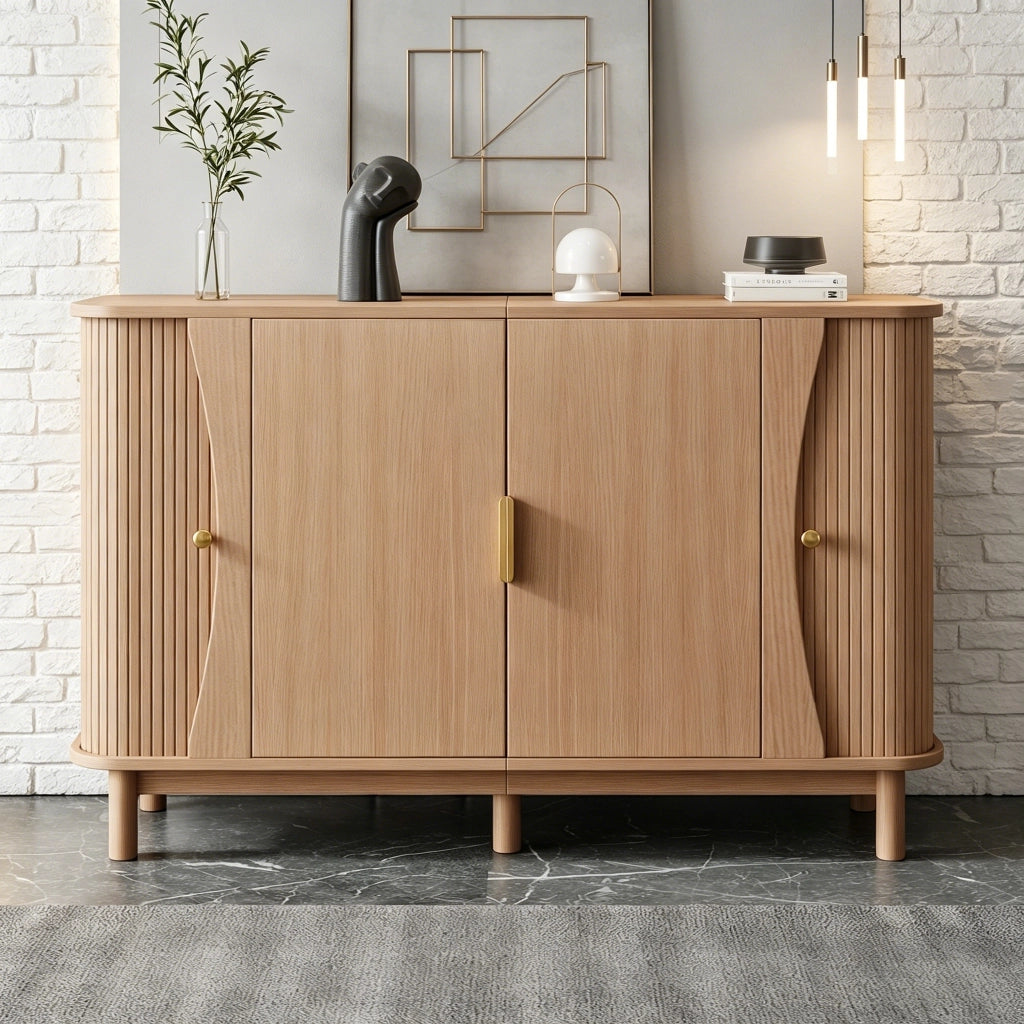 Madia con 2 ante scorrevoli e ripiano regolabile in MDF naturale 140 × 40 × 88 cm