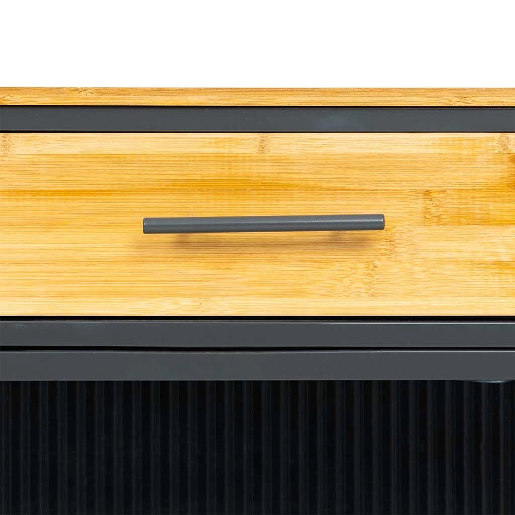 Credenza in vetro, metallo e legno 3 cassetti nero 120x35x79,5h cm