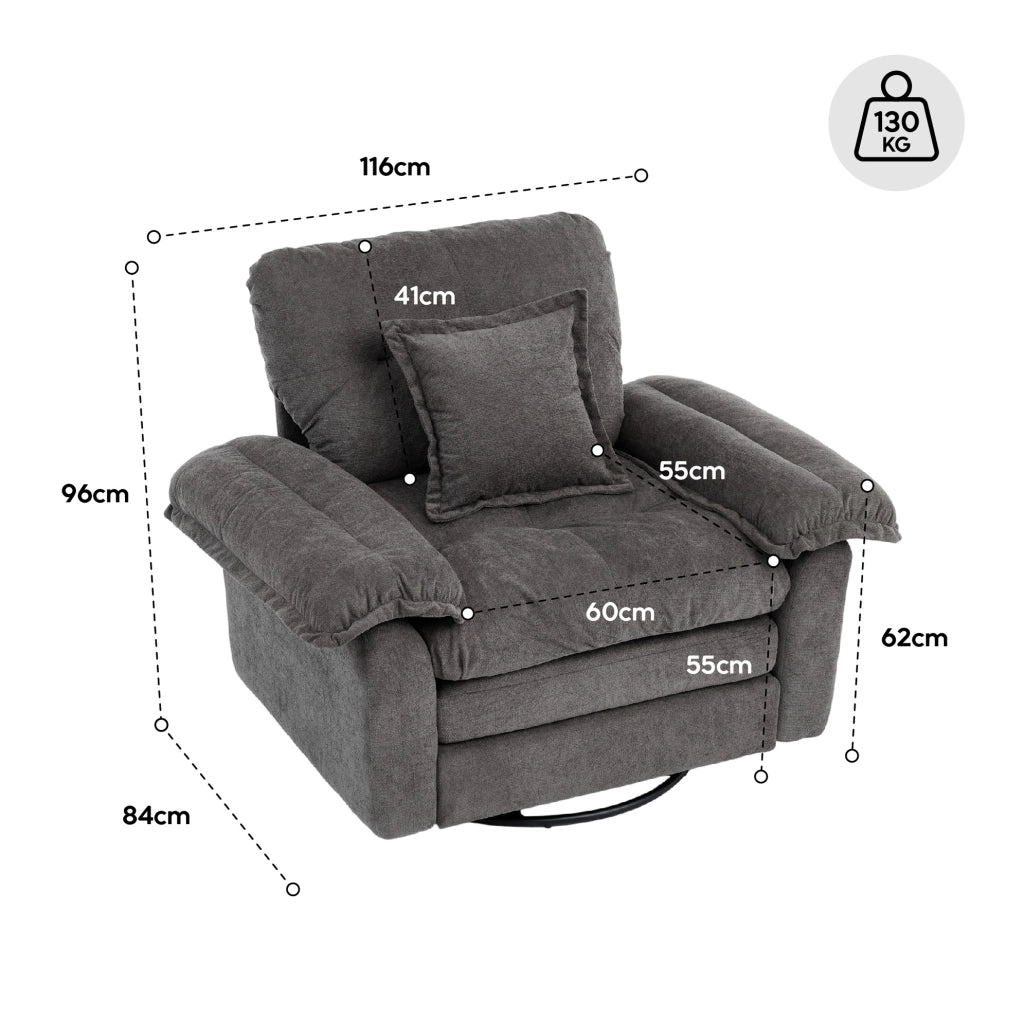 Poltrona Girevole 360° in Chenille Oversize con Cuscino di Supporto per Soggiorno e Camera da Letto