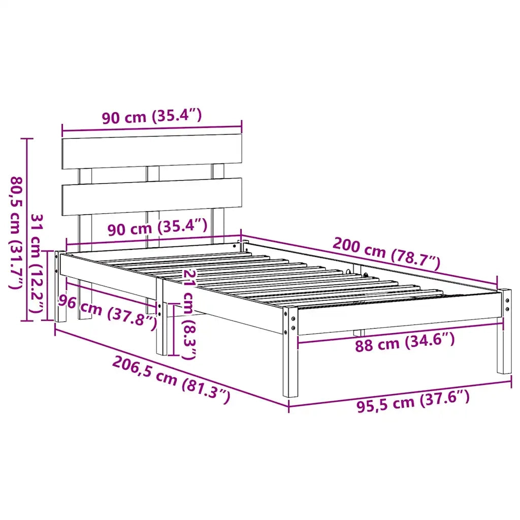 Letto singolo | Letto per adulti | Struttura del letto Bianco 90 x 200 cm Legno massello di pino