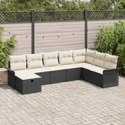Set Divano da Giardino 8 pcs Nero e Crema polyrattan