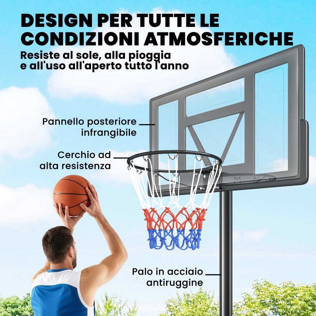 Canestro da Basket con Altezza Regolabile 1,3-3 m Base Riempibile e Ruote Nero