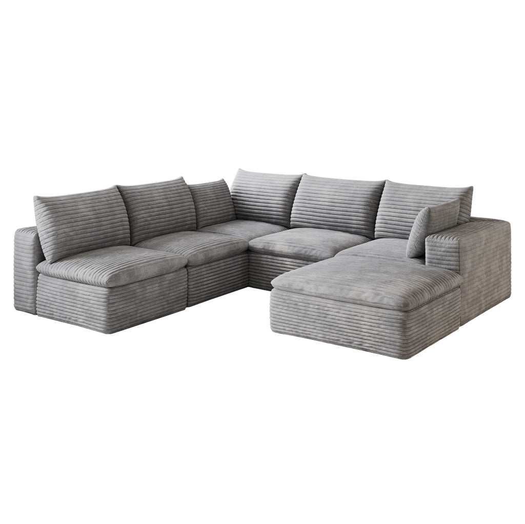 Divano modulare in tessuto di velluto a coste grigio scuro 260x250 cm con imbottitura sfoderabile e design a doppio strato