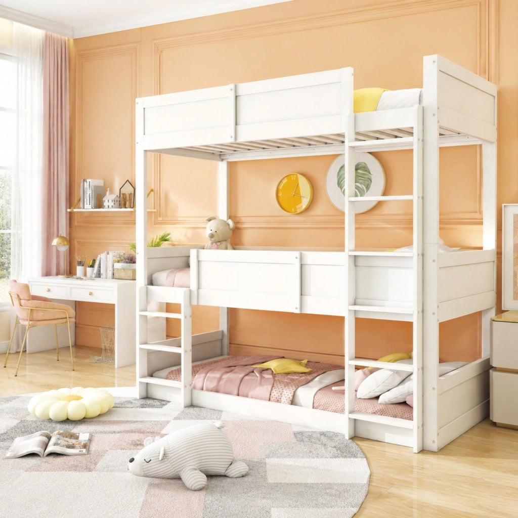Letto a castello per bambini 90 × 200 cm trasformabile in legno bianco con sponde alte