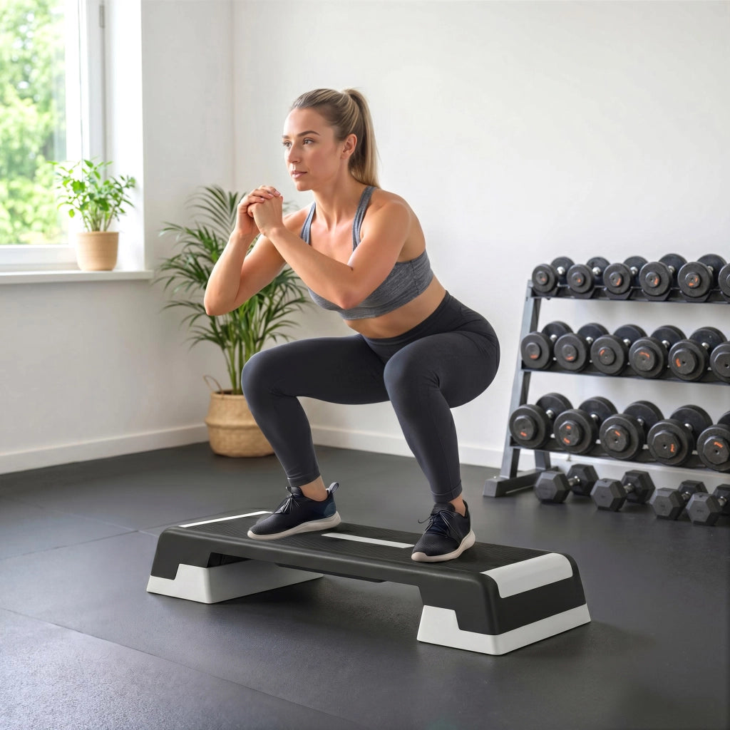 Stepper Aerobico Regolabile Altezza 15-20-25 cm con Supporti in PP e ABS Nero e Grigio