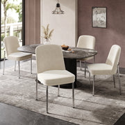 Set di 4 sedie da pranzo in velluto beige con struttura in metallo cromato