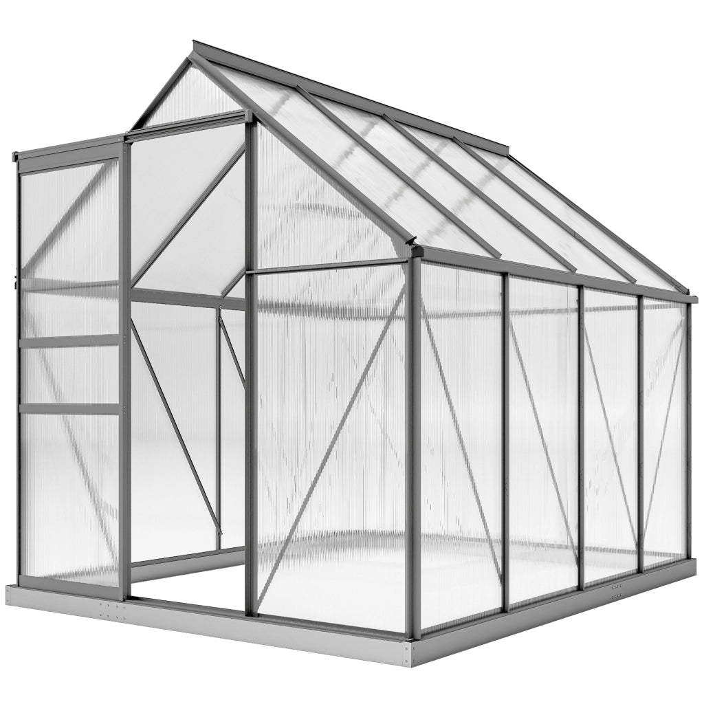 Serra in Policarbonato e Alluminio con Finestra Apribile e Porta Scorrevole, 190x253x199 cm, Grigio Scuro