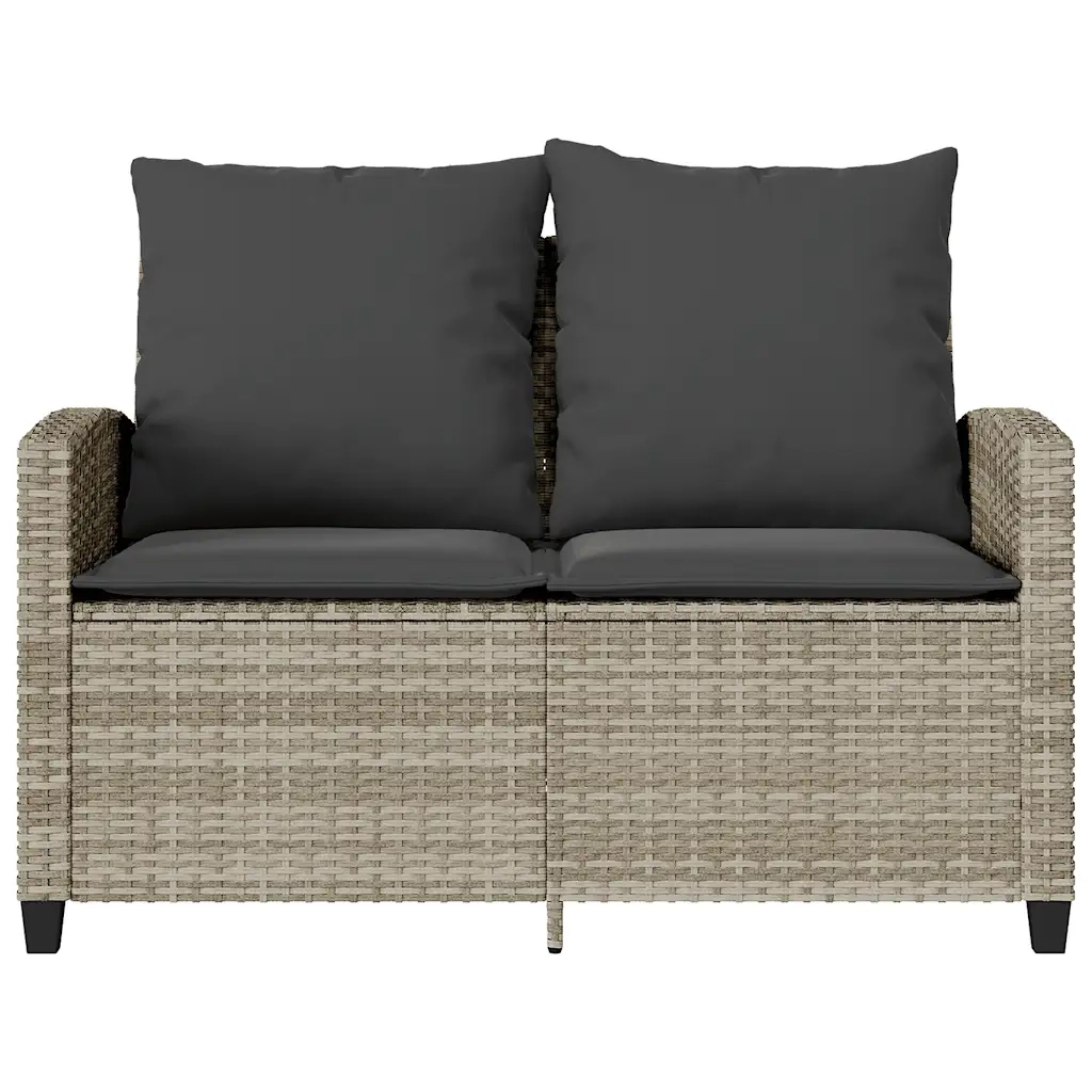 Divano 2 Posti con Cuscini e Tavolo-Sofa 2 Posti con Cuscini e Tavolo Grigio Chiaro Polyrattan