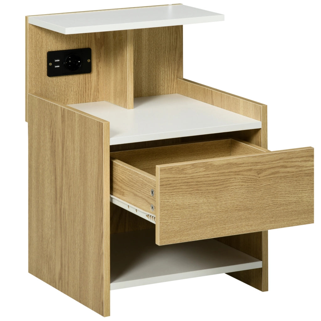 Comodino moderno con 2 prese USB e cassetto ¨C zephmum ¨C 40x40x60cm, colore legno