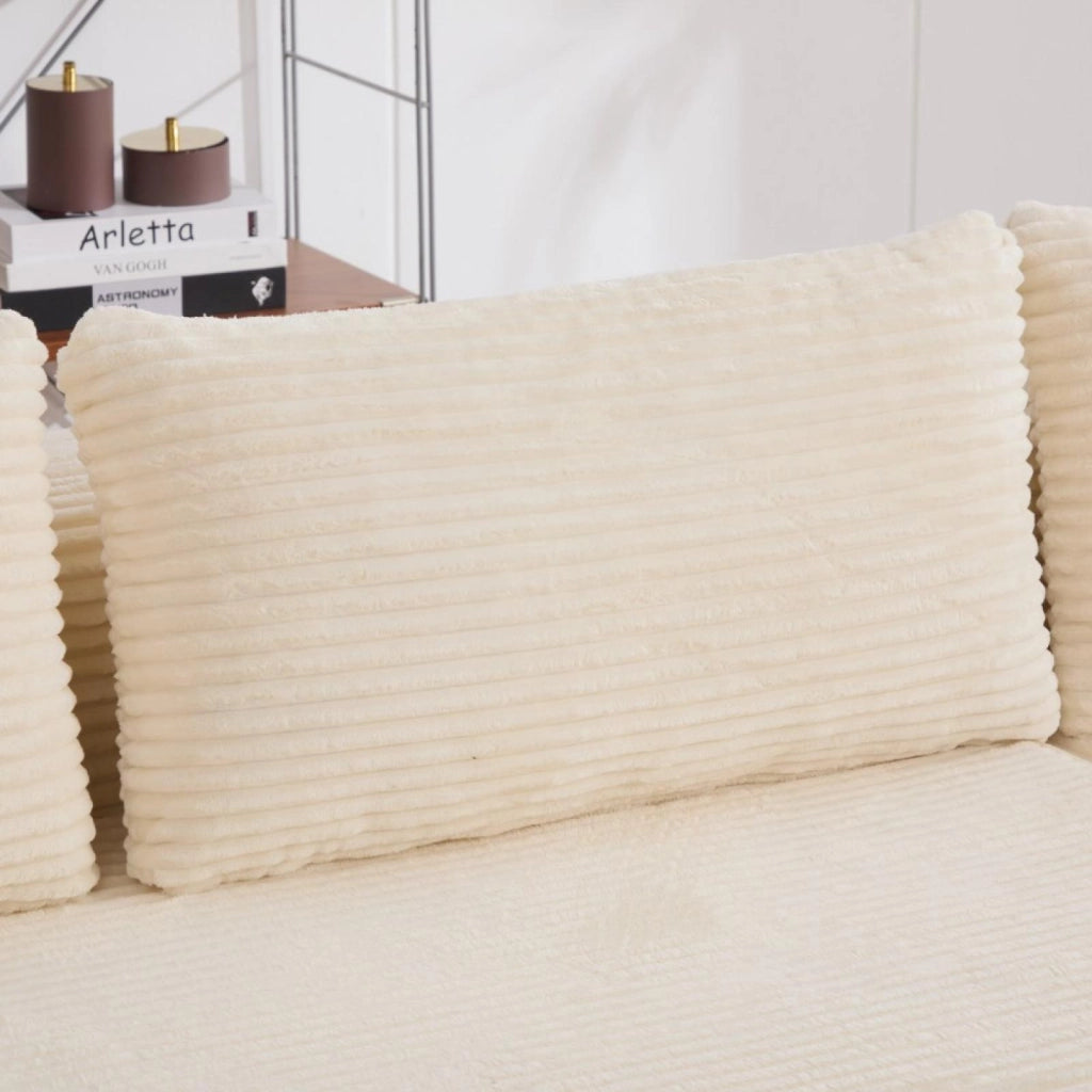 Divano modulare, divano compatto, tessuto chenille, schiuma ad alta elasticità 30D, base antiscivolo, 4 posti, bianco avorio