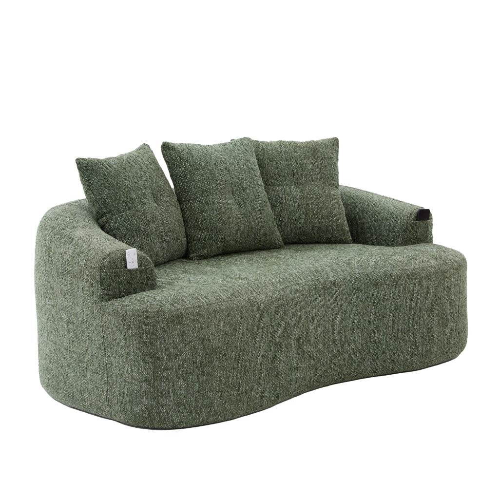Divano dritto a 2 posti in ciniglia con seduta profonda; schiuma e molle insacchettate; verde 164 Ã— 92 Ã— 60 cm