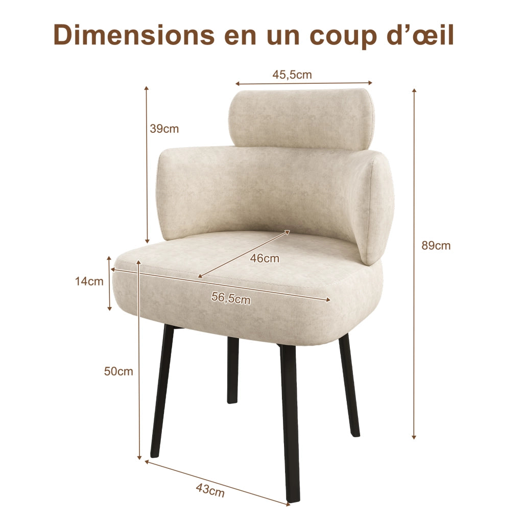 Sedia da sala da pranzo girevole a 360° con braccioli, schienale curvo e imbottitura in cheniglia bianco crema