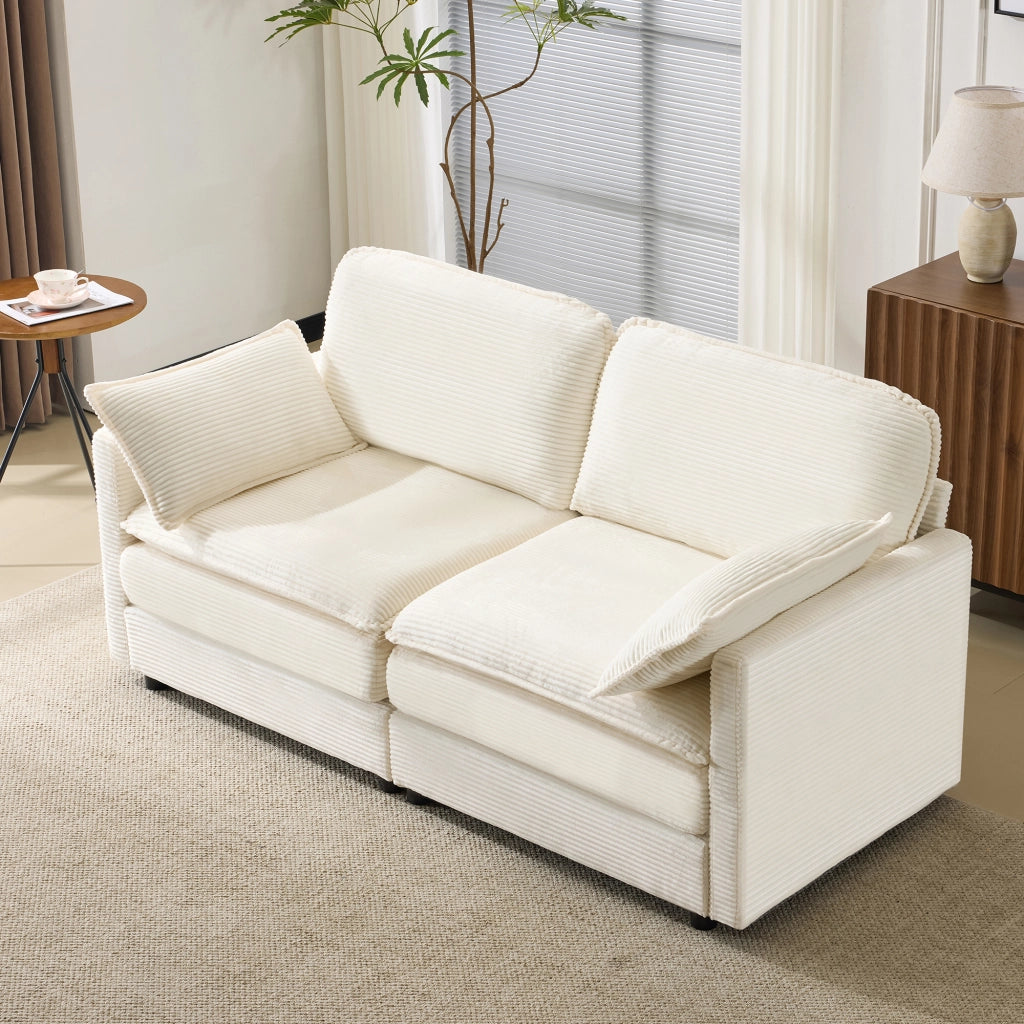 Divano 2 Sedute 167x75 cm - velluto a coste e struttura in legno - Design moderno per soggiorno - Bianco