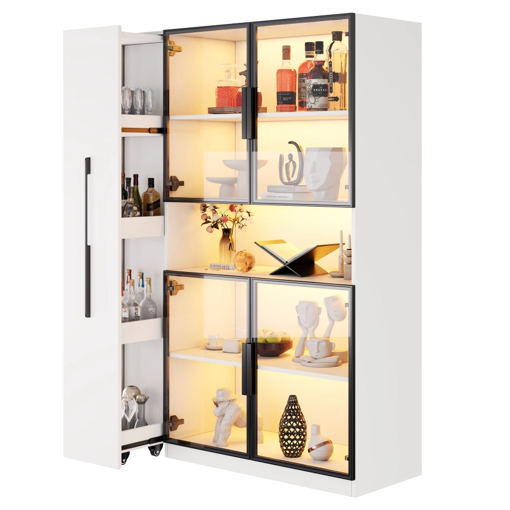Vetrina alta in MDF bianco 110×35×160 cm con LED a colori, ripiani estraibili e sistema antiribaltamento