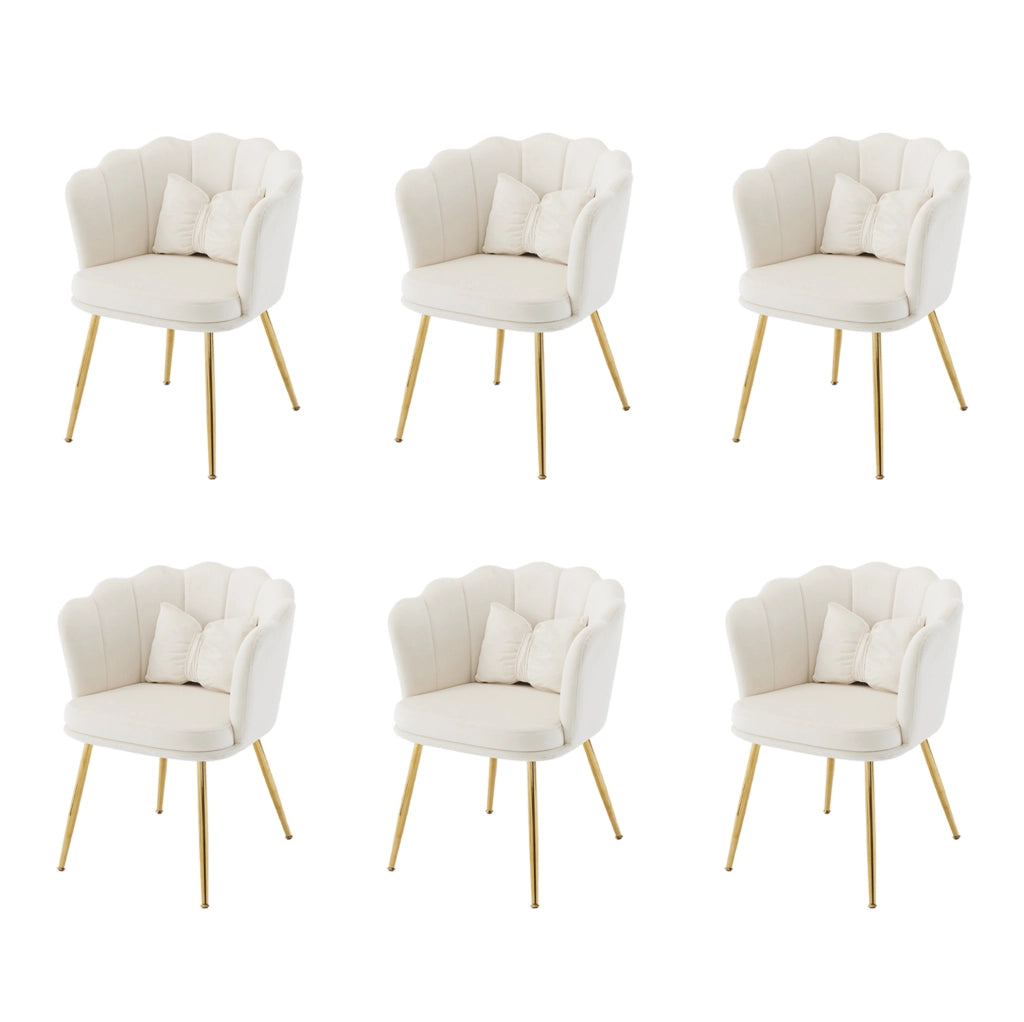 Set di 6 poltrone in velluto beige 63x58x77 cm con cuscini di supporto
