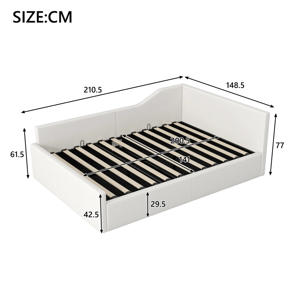 Letto contenitore 140 × 200 cm con vano sottoletto rivestito in lino struttura in MDF e compensato beige