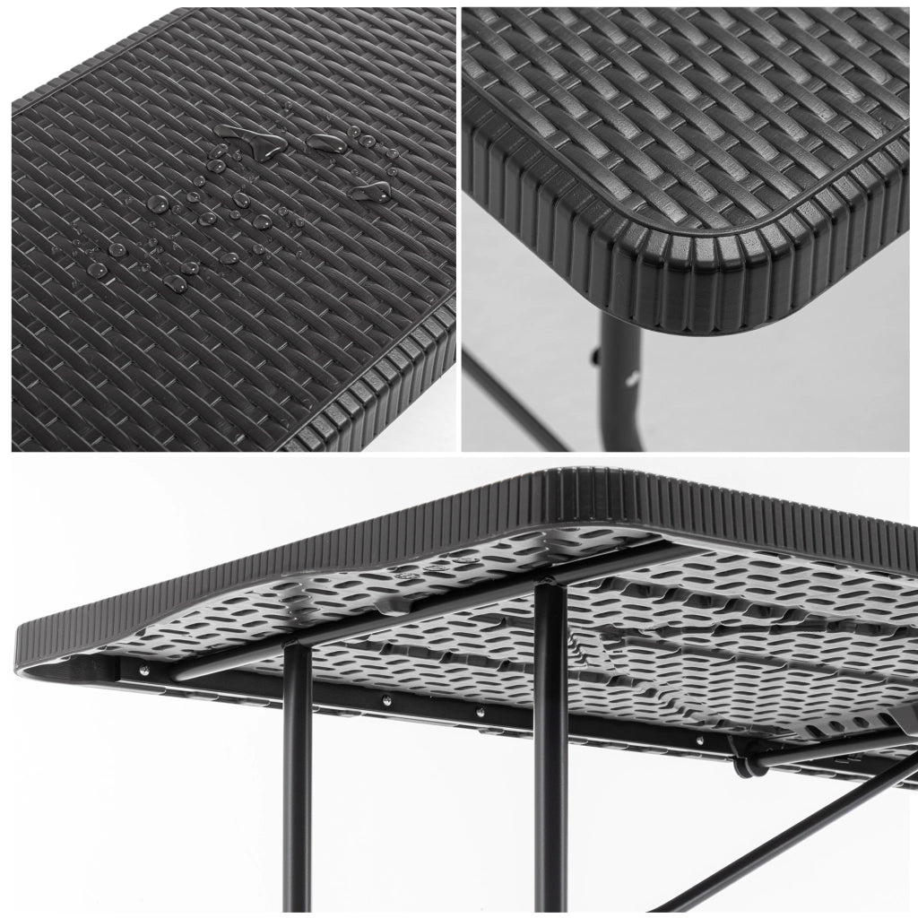 Set da picnic pieghevole 3 pezzi con tavolo e 2 panche in HDPE nero