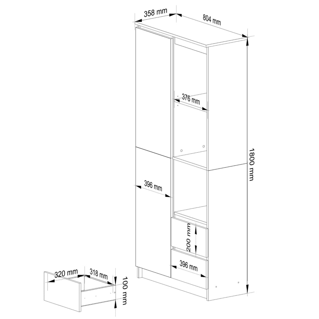 Libreria AKORD R11 Bianco, Grigio Grafite 80 cm 2 ante 2 cassetti 80x35x180 cm