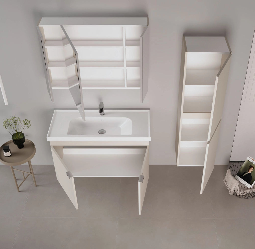 Set mobile lavabo con specchio (2 pezzi) "Desna 100" - 100 x 45 x 58 cm - Sabbia