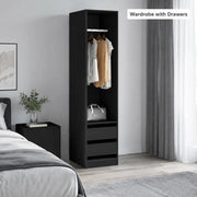 Wardrobe With Drawers, Black, 50x50x200cm, Wood-based Material