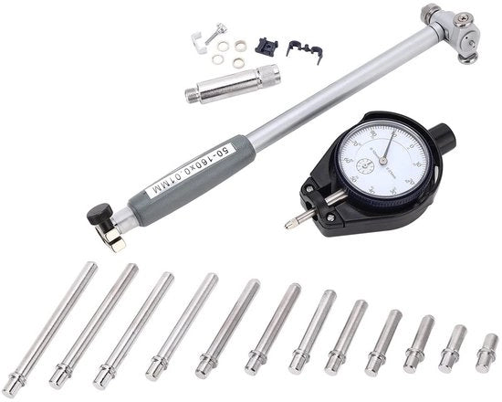 Misuratore di diametro interno - Altamente preciso strumento di misura - Lega di alluminio - Intervallo di misura 50-160 mm - Precisazione 0,01 mm - Facile da utilizzare - Orologio di misura