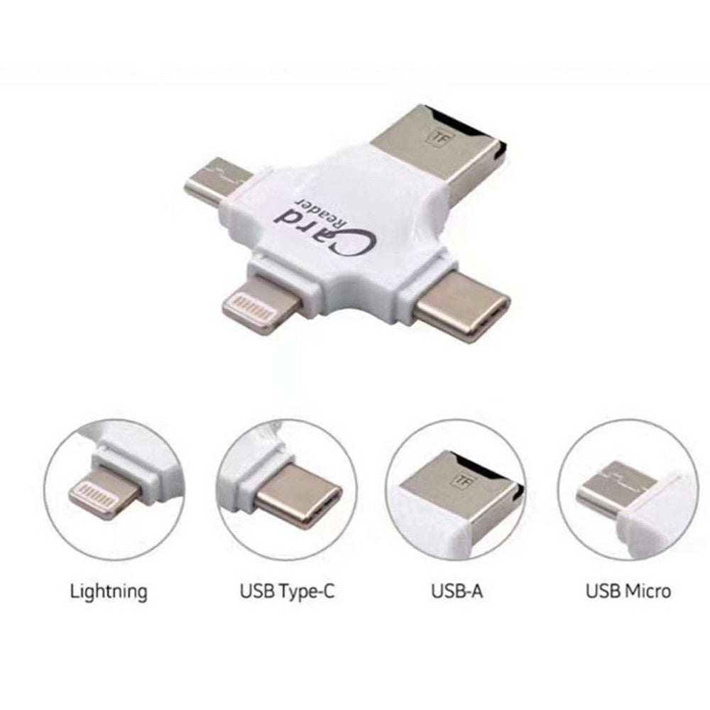 Trade Shop - Lettore Schede 4 In 1 Microsd Android Ios Windows Pc Card Reader Fat32 Bianco -
