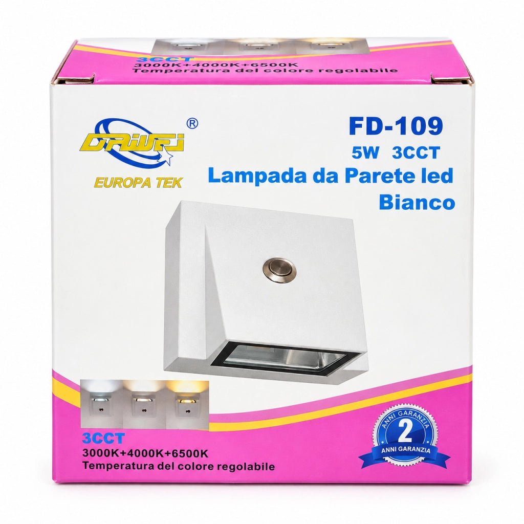 APPLIQUE LED 5W ESTERNO LAMPADA PARETE BIANCA IP65 3000K 4000K 6000K ET-31694