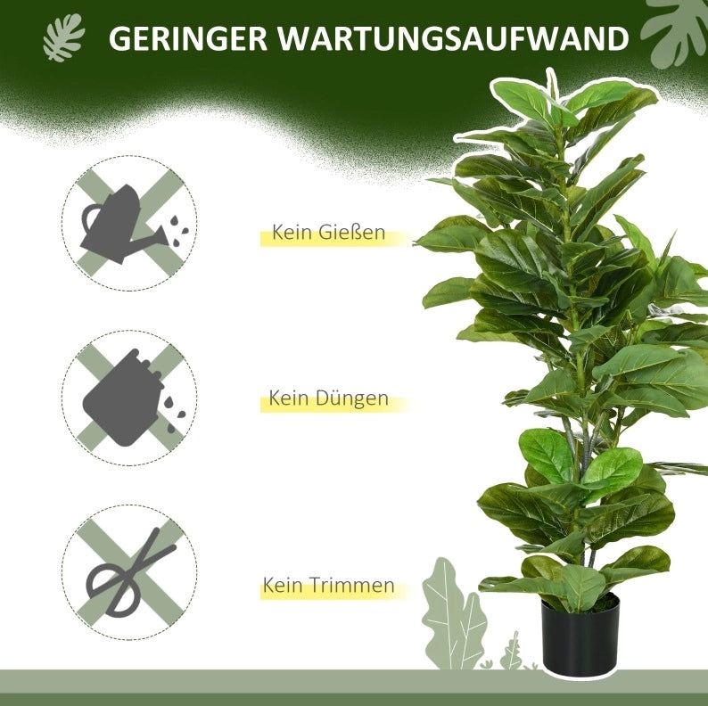 Ficus artificiale 15x15x110 cm in plastica verde con vaso per soggiorno